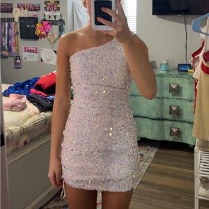 Lucy in the Sky One Shoulder Sequin Dress - White